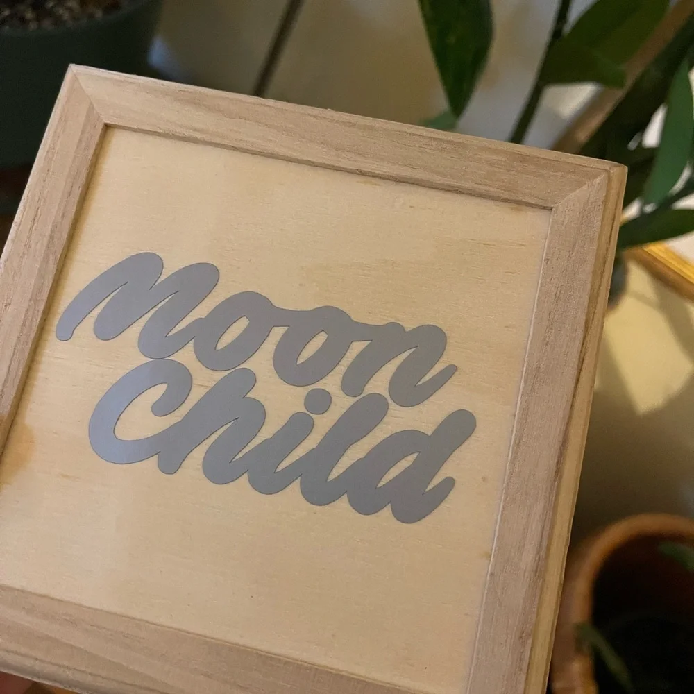 New custom made moon child 6” wood trinket box wooden